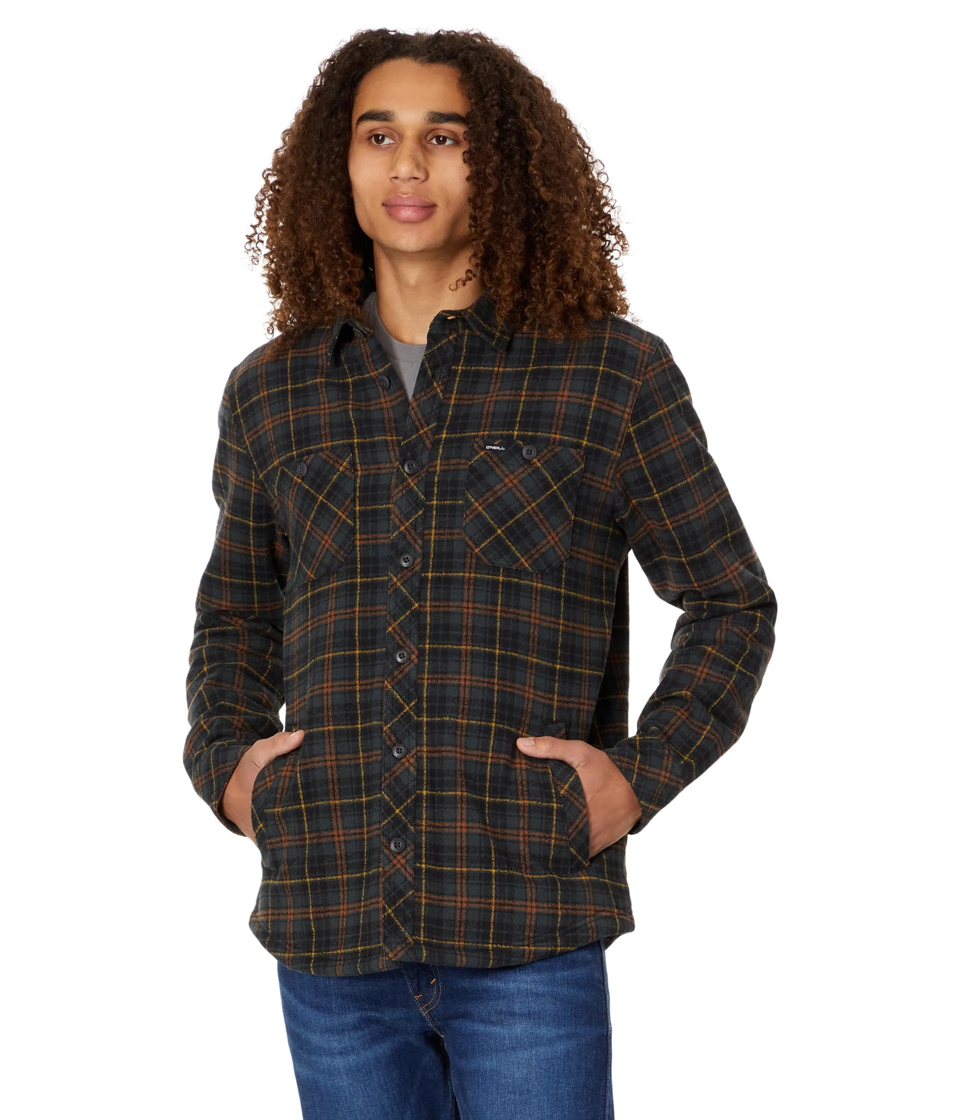 O'NEILL Redmond Sherpa Lined Flannel Jacket - Small, Heavyweight, Button Closure, Welt Pockets