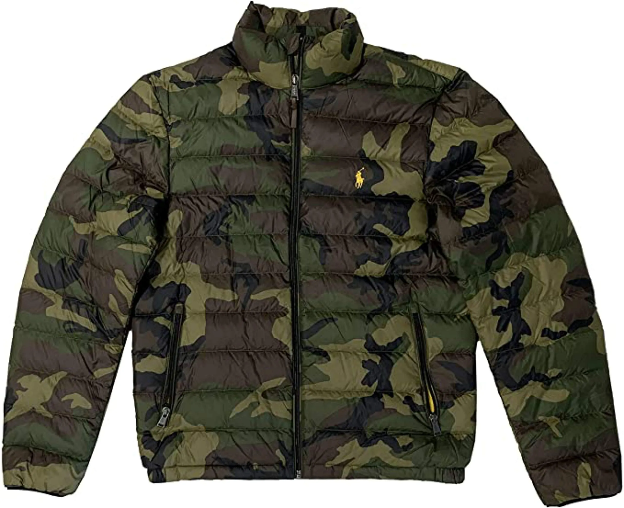 Ralph Lauren Polo Mens Camo Puffer Jacket, Medium, Lightweight Nylon, Packable, Stand Collar