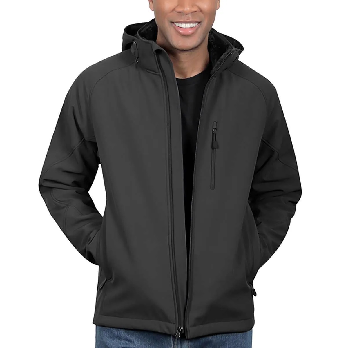 Signature Men’s Water-Resistant Fleece Lined Softshell Jacket - KIRKLAND, Small, Black & Green