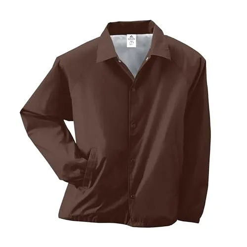 Standard Nylon Coach's Jacket Lined Brown Small - Water-Resistant, Snap Front, Elastic Cuffs